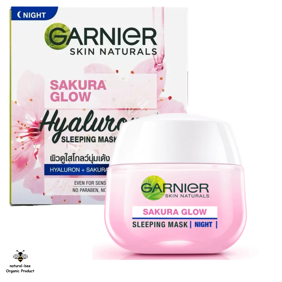 Máscara para dormir Garnier Sakura Glow crema de noche brillo rosado piel 50 ml Foto 1 de 4