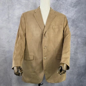 Chaps Ralph Lauren Blazer Mens 46 Long Tan Beige Suede Look Sport Coat VTG 90s - Picture 1 of 24