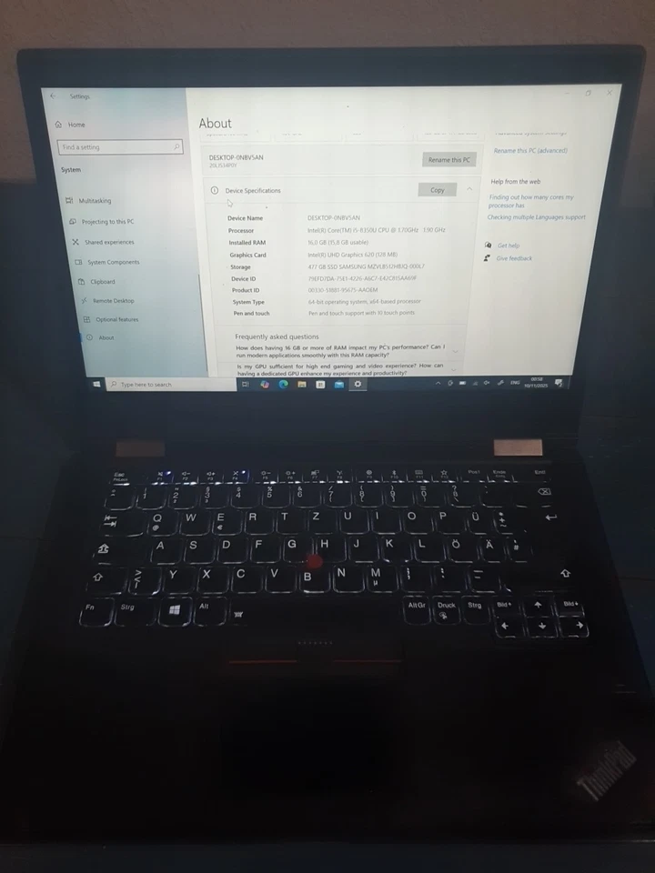 ThinkPad X380 Yoga Motherboard Touchscreen, 16GB, I5 8350U - Bild 1 von 4