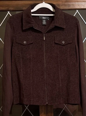 NORTON STUDIO WOMEN'S BROWN FLORAL PRINT JACKET WITH SWEATER KNIT SLEEVES - 12P - Image 1 of 4