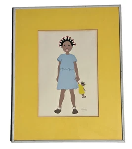 RARO VINTAGE FIRMADO DUNCAN 1978 ARTE POPULAR AMERICANO NEGRO PINTURA NIÑA CON MUÑECA - Imagen 1 de 6