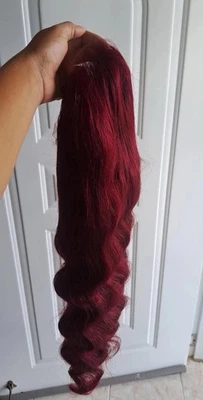 Peluca de cabello humano 99J borgoña 200 % densidad 13x4 30 pulgadas cuerpo onda encaje peluca frontal Foto 1 de 3