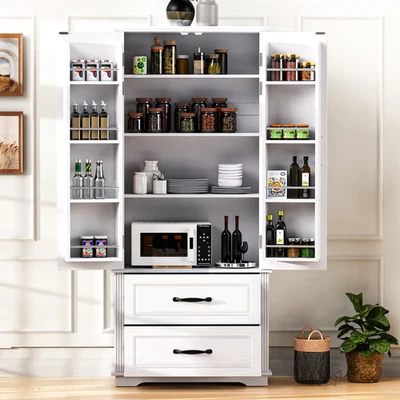 Farmhouse Storage Cabinet 6 Door Shelves 3 Pull Outs 2 Drawers Freestanding - Image 1 of 4