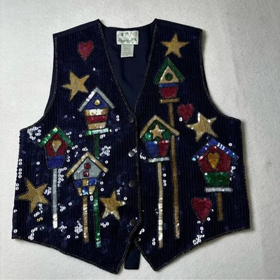 Vintage The Quaker Factory Woman’s Vest Birdhouse Sequin 80’s Small - Image 1 of 4