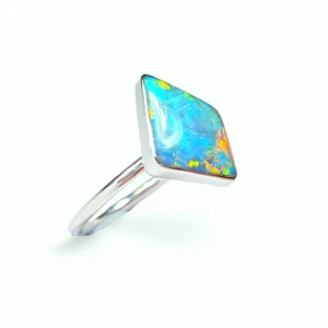 Diamant' echter australischer Opal Ring 925 Silber Gr. 7 Gratis Re-Size O31 - Bild 1 von 4