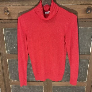 Joseph A Women L Turtleneck Sweater Red Metallic Holiday Long Sleeve Evening - Picture 1 of 12