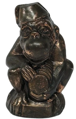 Banco de bronce con figura de metal de mono vintage  Foto 1 de 4