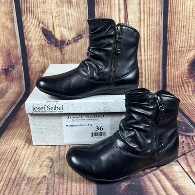 NUEVO Josef Seibel Slouch Botines de Cuero Negro para Mujer 6 Botas con Cremallera EU 36 Foto 1 de 4