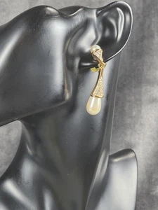 The Icing Drop Dangle Earrings Womens Gold Tone Faux Pearl Rhinestone Teardrop - Picture 1 of 5