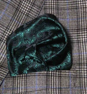 Gascoigne Pocket Square Green Black Paisley Men's - Picture 1 of 2