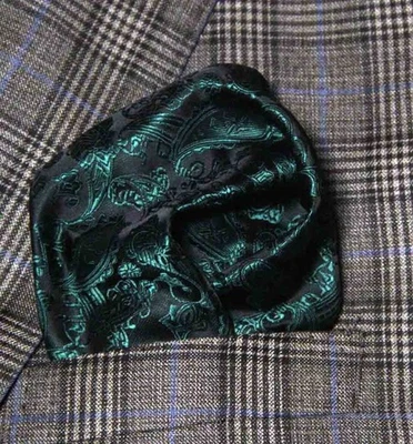 Gascoigne Pocket Square Green Black Paisley Men's - Image 1 of 2