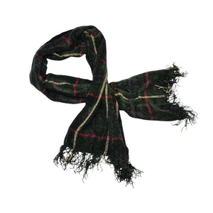 Bufanda unisex de colección con flecos largos a cuadros 100 % rayón chenilla 12x58" a rayas verdes - Imagen 1 de 6