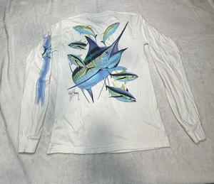 Camisa Guy Harvey Adulto Pequeña Blanca Manga Larga Azul Marlín Gráfico - Imagen 1 de 11