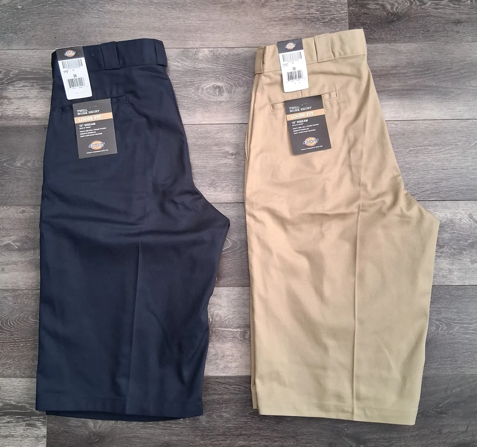 Pantalones Cortos de Trabajo Dickies Sarga Sueltos 15" Entrepierna Caqui y Azul Marino Talla 36 Lote de 2 Foto 1 de 4