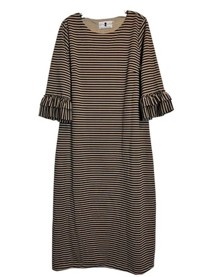 Vestido Dainty Jewells Caléndula 2XL Marrón Negro Rayas Maxi Mangas Volantes Foto 1 de 4