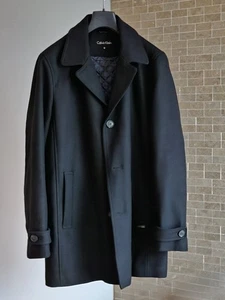 Calvin Klein Men's Black Wool Pea Coat With Quilted Lining Medium - Picture 1 of 10
