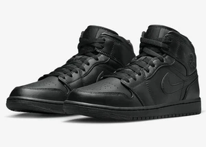 Nike Air Jordan 1 Mid Triple Black Sneaker Schuhe Schwarz 49.5 US 15 554724-093 - Picture 1 of 8
