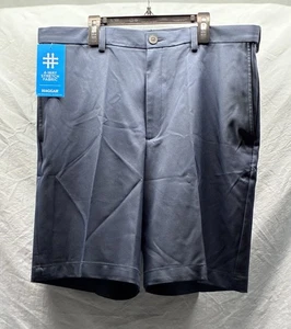 NWT Haggar Cool 18 Pro Shorts Men 36 Navy Pleated Expandable Waist 4-Way Stretch - Picture 1 of 9