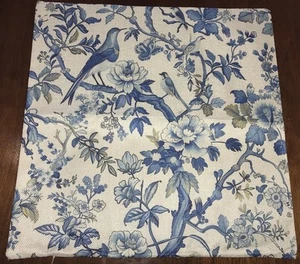 BLUE & WHITE THROW PILLOW COVER BLUE FLOWERS BLUE BIRD ASIAN SYLE ~18x18” NWOT - Picture 1 of 6