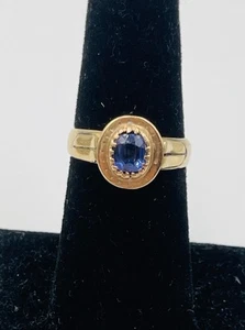 Antiker viktorianischer Ring 14 Karat Gold natürlicher blauer Saphir Größe 7 - Bild 1 von 9