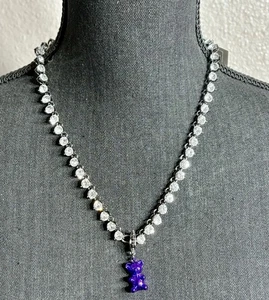 Betsey Johnson Punk N Spice Metallic Purple Gummy Bear Pendant Necklace. NWT - Picture 1 of 11