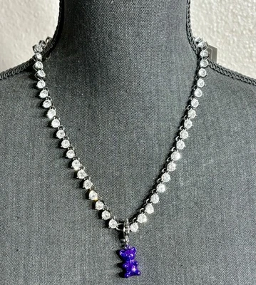 Betsey Johnson Punk N Spice Metallic Purple Gummy Bear Pendant w/Necklace. NWT - Image 1 of 4