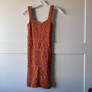 Intimately Free People Mini Dress Womens XS/S Rust Crochet Lace Bodycon Made USA - Picture 1 of 6