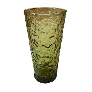 VTG Anchor Hocking Glass Avocado Green Lido Milano Juice Crinkle Tumbler - Picture 1 of 5