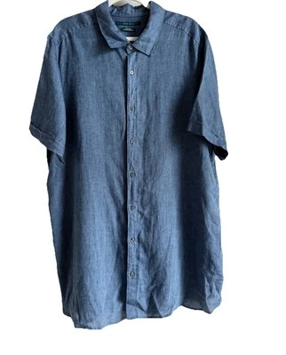 Perry Ellis Men's Short Sleeve Blue Linen Casual Button Down Shirt Size XLT - Image 1 of 4