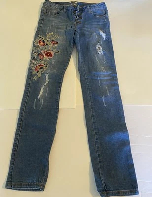 Machine Pour Neuf Mode Destroyed Embroidered Jeans Size 28 - Image 1 of 4