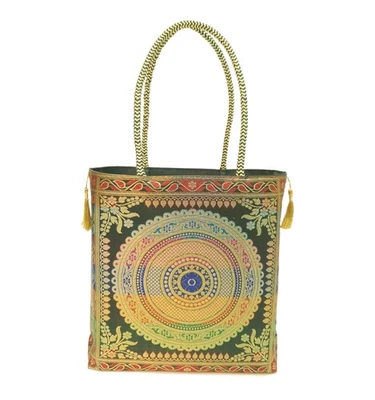Bottle Green Mandala Handbag Indian Ethnic Woven Zari Brocade Women Shoulder Bag - Image 1 of 4