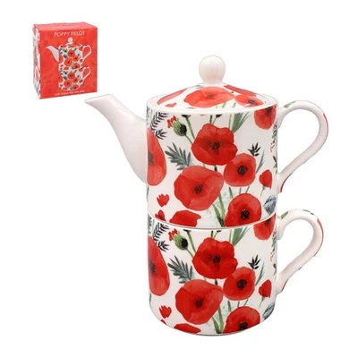 Tea For One Set Keramik Mohnfelder Stapel Teekanne & Tasse Tea Time Box Geschenk - Bild 1 von 2