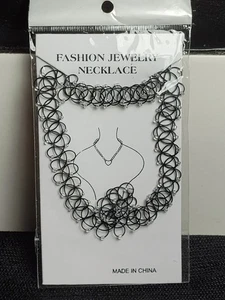 Y2K Tattoo Choker Stretch Halskette&Ring Schwarz Retro Henna Vintage Elastisch Boho 90er  - Bild 1 von 3