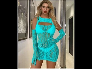 Extravagantes Sexy Kleid mit Nylon Handschuhen S- L Nylon transparent Türkis - Bild 1 von 1