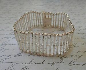 Textured Italian Milor Sterling Silver 7.5" Fence Post Bracelet 20N13 - Picture 1 of 10