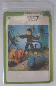 Monkey, Lion, Hippo, Simplicity 9157 sewing pattern yoyo toys UNCUT - Picture 1 of 3