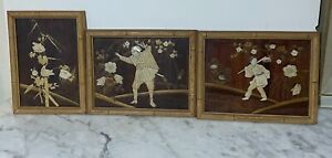 Collection Of Three Vintage Chinese Mother Of Pearl & Other Material Art Works
