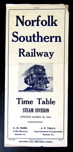 NORFOLK SOUTHERN RAILWAY PASSENGER TIMETABLE MARCH 30, 1947 - Picture 1 of 3