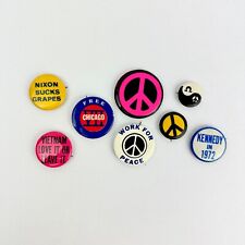 Vintage World Peace Pins New Old Stock 1" Mixed Lot of 8 Nixon Politics Kennedy