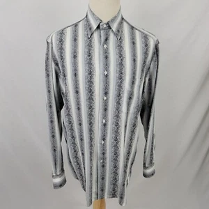 Zanella Men's Floral & Striped Shirt Gray Button Up Large Superb - Picture 1 of 11