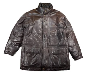 Eddie Bauer Men’s Large Leather Goose Down Puffer Jacket Brown Vintage - Picture 1 of 5