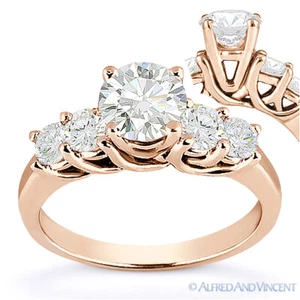 Anillo de compromiso de 5 piedras moissanita brillante corte redondo para siempre en oro rosa de 14 K - Imagen 1 de 5
