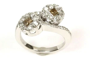 1.1 ctw Natural Champagne White Diamond Solid 14k White Gold Bypass Flower Ring - Picture 1 of 2