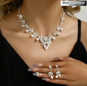 Reino Unido Mujeres Damas Moda Joyería de Perlas Collar Pendientes Colgantes Conjunto Regalo de Boda - Imagen 1 de 4