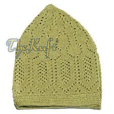 Light Green Cotton Open-Knit Turkish Muslim Islamic Kufi Hat Taqiya Cap