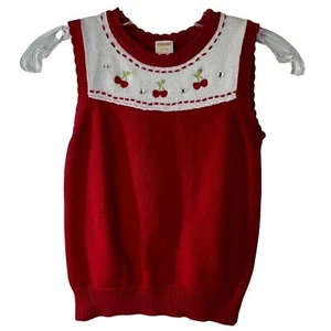 Gymboree Girls Red Sweater Embroidered Cherries Size 5-6 - Picture 1 of 3