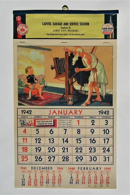 1942 Standard Red Crown Gas Calendar Iso Vis Capitol Service Station Lowry City - Image 1 of 4