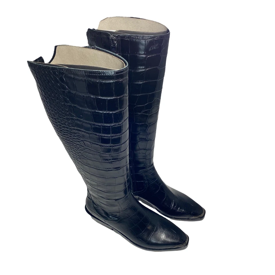 Bota de montar Sigerson Morrison para mujer Jaden de cuero negro cocodrilo media pantorrilla talla 36,5 Foto 1 de 4
