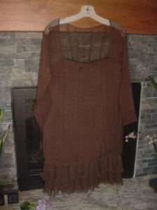 Oscar de la Renta Brown Dress - Sheer upper, layer ruffles at hem Size 8 **READ - Picture 1 of 7
