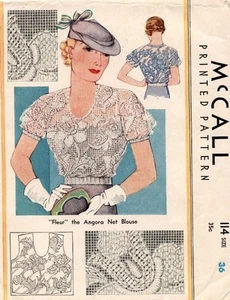 Rare 1933 VTG McCall "Fleur" the Angora Net Blouse Pattern 114 Size 36 UNCUT - Picture 1 of 3